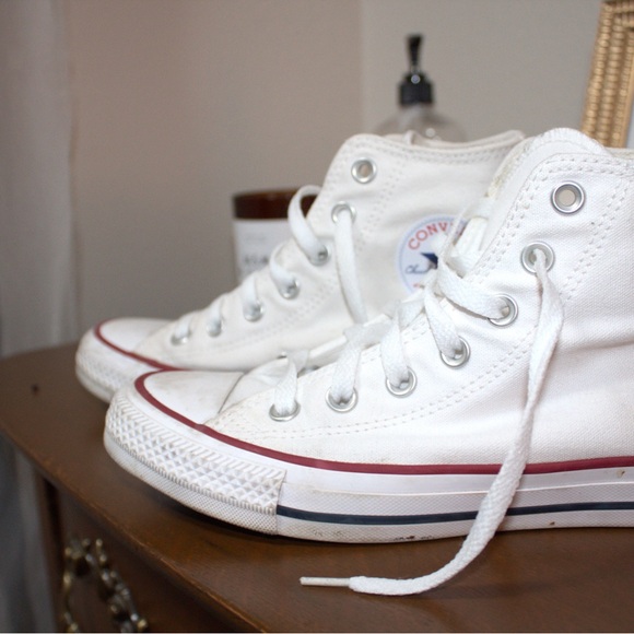 Converse Shoes - Converse White High-Top Sneakers with Red/Blue Accents